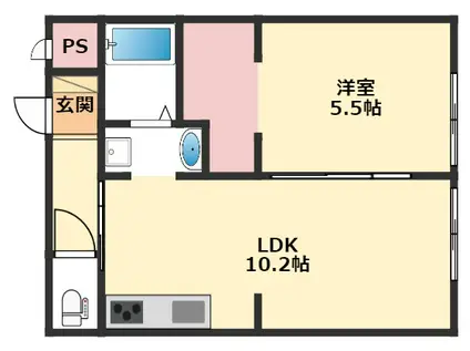 ブルックハイツA(1LDK/2階)の間取り写真