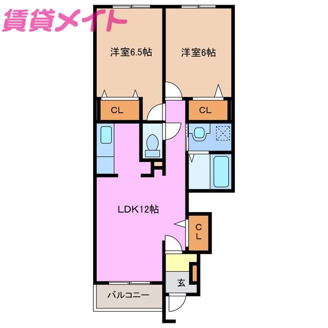 ジェルメ86II(2LDK/1階)の間取り写真