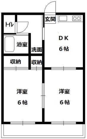リバーサイド自由ヶ丘2号館(2DK/2階)の間取り写真