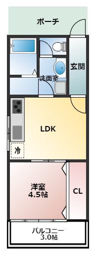 ビタミンテラス新神戸(1LDK/1階)の間取り写真