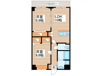 レジデンス宮城野テラス(2LDK/4階)の間取り写真