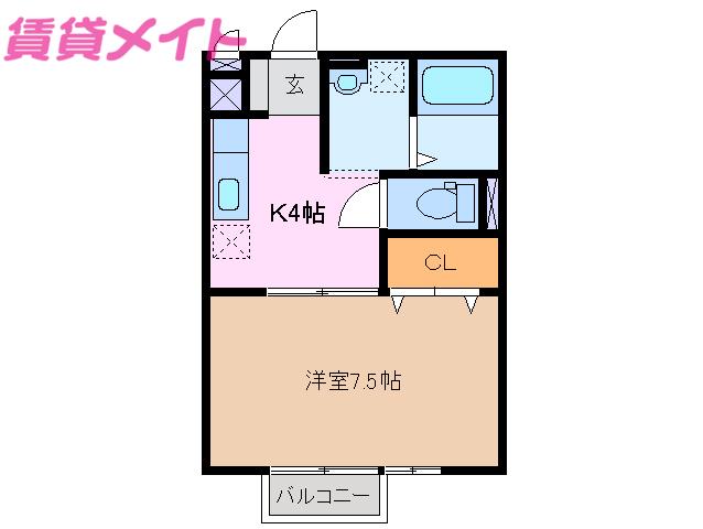 シャルムすずか A(1K/1階)の間取り写真