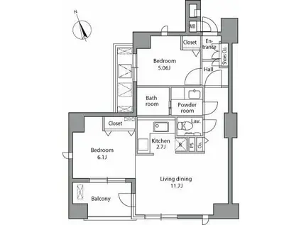 レジディア自由が丘(2LDK/5階)の間取り写真