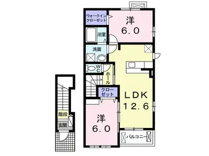 ニューフィルドI(2LDK/2階)の間取り写真