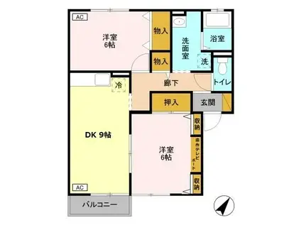 ビュークレスト C(2DK/1階)の間取り写真