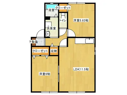 プランドール S(2LDK/1階)の間取り写真