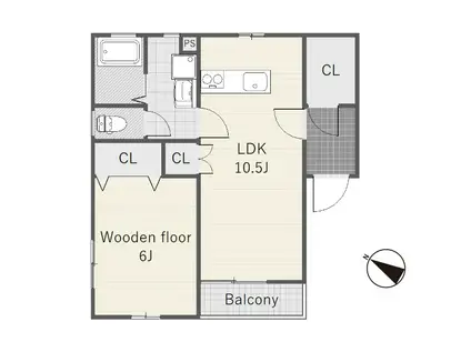 唐津タウンハウスE(1LDK/1階)の間取り写真