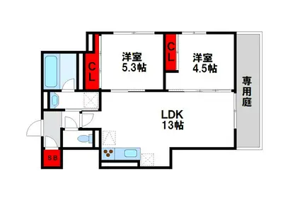 D-ROOM伊賀駅東(2LDK/1階)の間取り写真