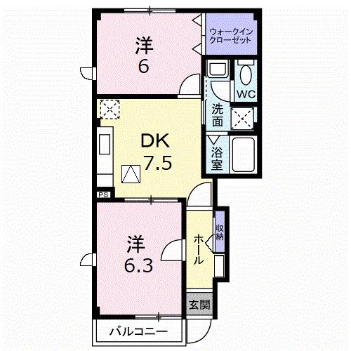 サンライズK3A(2DK/1階)の間取り写真