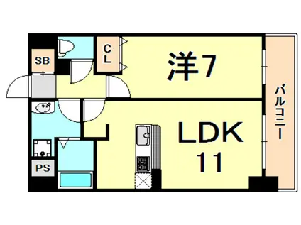 CITYSPIRE新神戸(1LDK/7階)の間取り写真