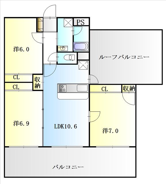 ラトゥール一社(3LDK/5階)の間取り写真
