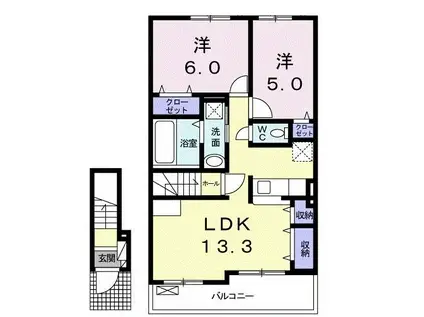 グランド ソレイユ新栄C(2LDK/2階)の間取り写真
