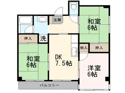 ロイヤルコート中道(3DK/2階)の間取り写真