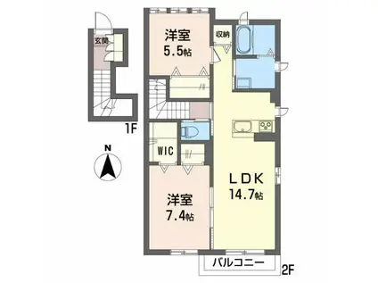 シャーメゾン レ・フレールIV(2LDK/2階)の間取り写真