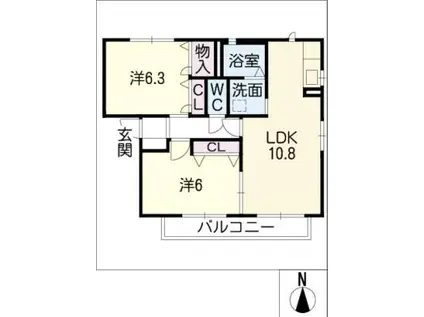 サニーヒル八前IIB棟(2LDK/1階)の間取り写真