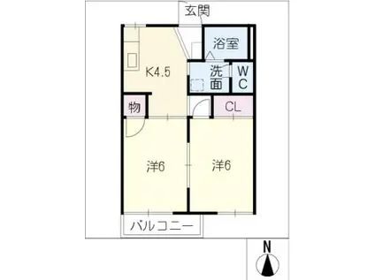 ウイングヒルB棟(2K/2階)の間取り写真