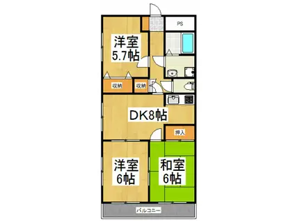 イーストリッチ(3DK/2階)の間取り写真