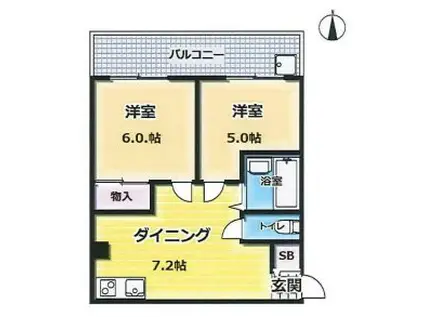 エスペランスドゥ花隈(2DK/4階)の間取り写真