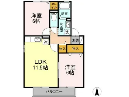 アスピラシオン B棟(2LDK/2階)の間取り写真