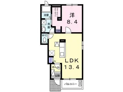 プロムナード2B(1LDK/1階)の間取り写真