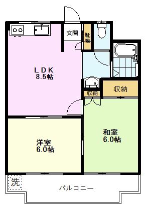 真ハイム(2LDK/2階)の間取り写真