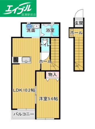 シェルメール庭瀬(1LDK/2階)の間取り写真