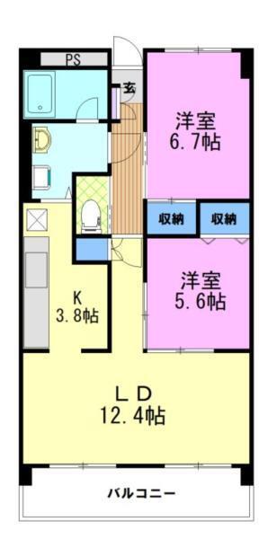三向ハイツ元今泉(2LDK/11階)の間取り写真