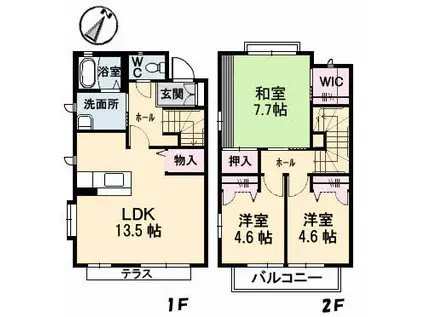 ナインツェン B(3LDK/1階)の間取り写真