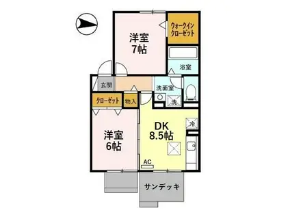 レ・セリジエ(2DK/1階)の間取り写真