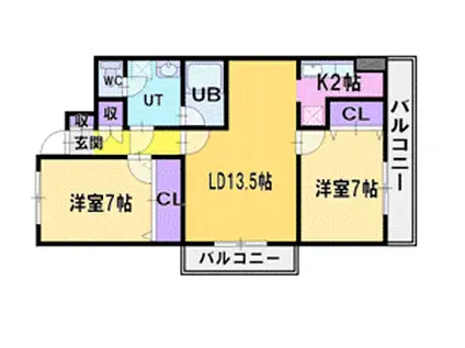 江別幸町ビル(2LDK/10階)の間取り写真