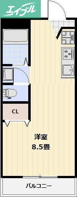 ブランニュータウン(ワンルーム/3階)の間取り写真
