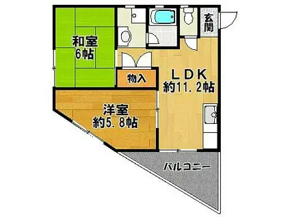 シオヤマビル(2LDK/5階)の間取り写真