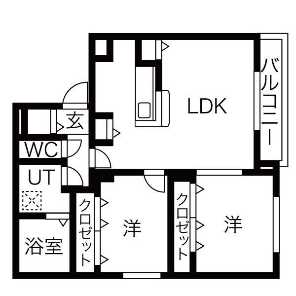 エアフォルク八軒(2LDK/2階)の間取り写真