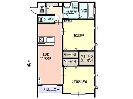 センザンM ノース(2LDK/2階)の間取り写真