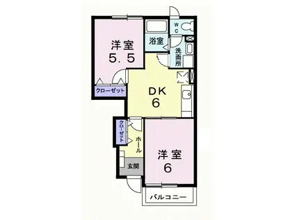 カナディアン・メープルI(2DK/1階)の間取り写真