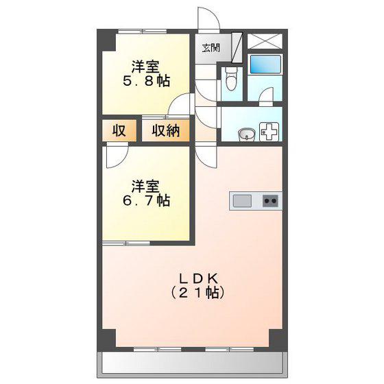 プロミネント四日市(2LDK/5階)の間取り写真