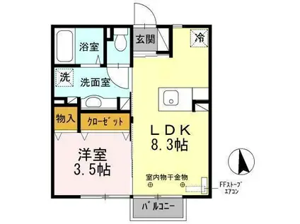 ヴィラ・モンテローザC(1LDK/2階)の間取り写真