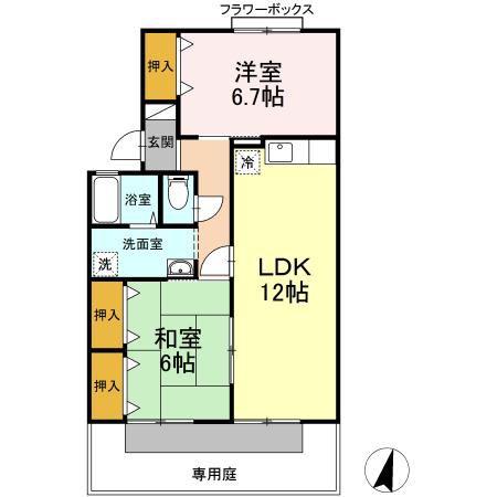セジュール川路(2LDK/1階)の間取り写真