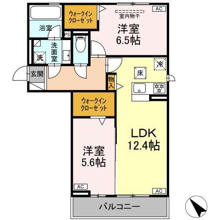 D AVANCE六名新町(2LDK/3階)の間取り写真