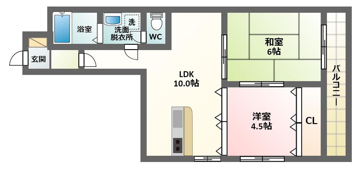 サンプラザ山坂(2LDK/4階)の間取り写真