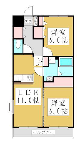 パレロワイヤル朝日5丁目(2LDK/3階)の間取り写真