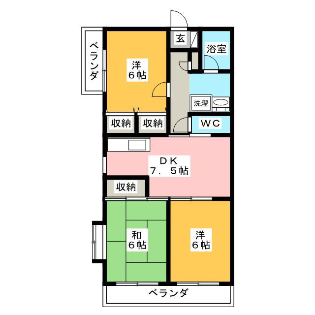 キャッスル(3DK/2階)の間取り写真