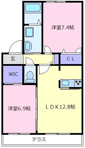 ビレッジ若草(2LDK/2階)の間取り写真