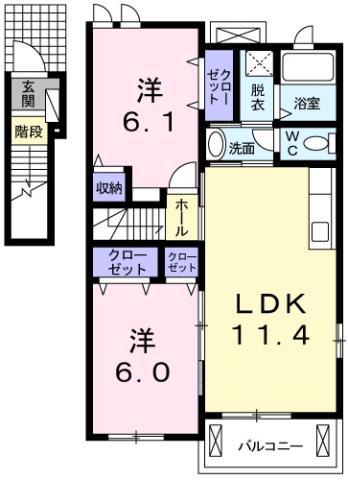 サンセール・ポワ・メゾン II A棟(2LDK/2階)の間取り写真
