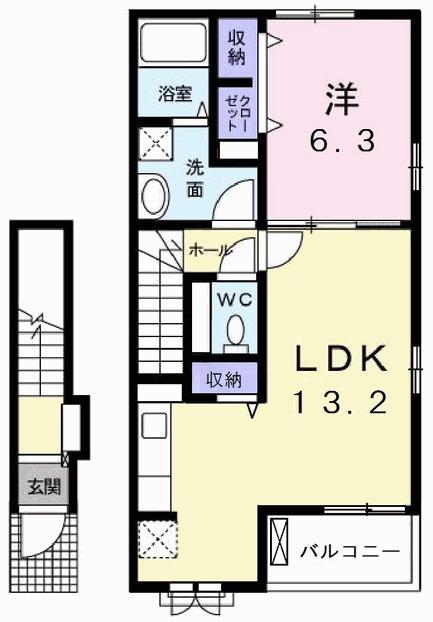クローバー上本町(1LDK/2階)の間取り写真