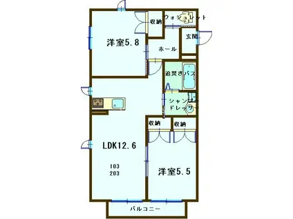エスポワールB(2LDK/2階)の間取り写真