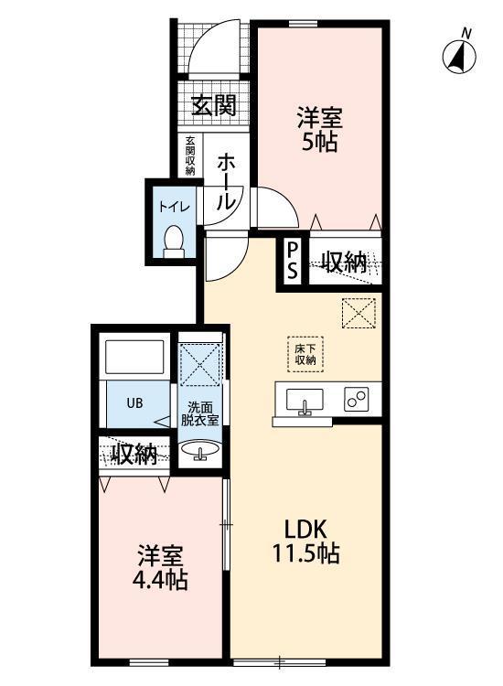 リーブルファイン川口榛松(2LDK/1階)の間取り写真