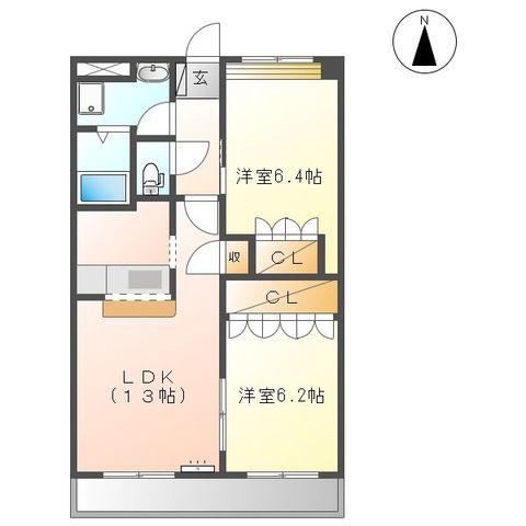 レヴィインリバー(2LDK/2階)の間取り写真