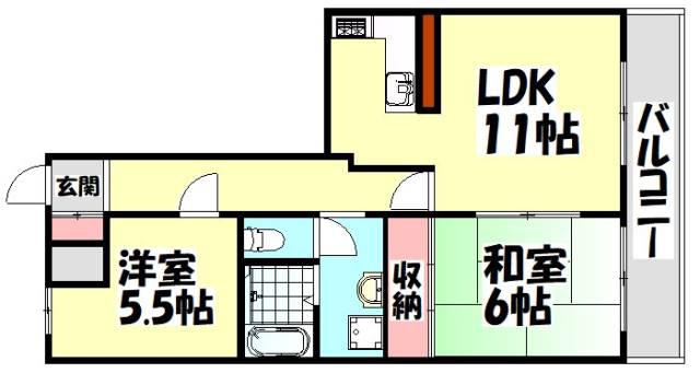 プレオール鳳(2LDK/2階)の間取り写真