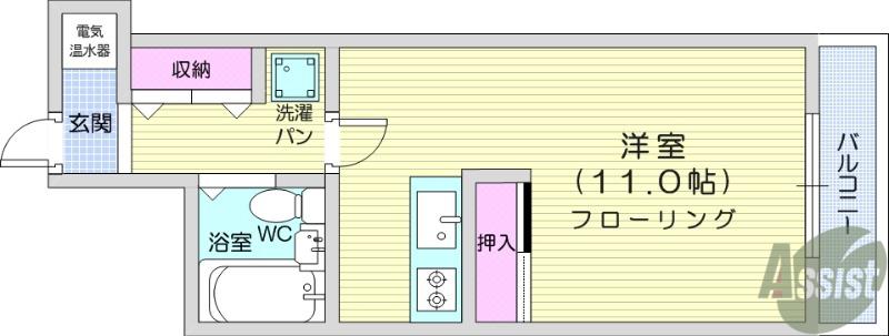 ブライトシティ柏木(ワンルーム/8階)の間取り写真